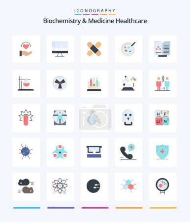 Illustration for Creative Biochemistry And Medicine Healthcare 25 Flat icon pack  Such As medical. dish. aid. petri. medical - Royalty Free Image