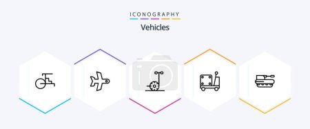 Illustration for Vehicles 25 Line icon pack including military. cannon. motor. truck. logistic - Royalty Free Image
