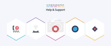 Ilustración de Help And Support 25 Flat icon pack including global. center. support. support - Imagen libre de derechos