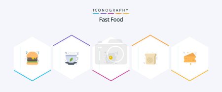 Téléchargez les illustrations : Fast Food 25 Flat icon pack including . fat. fast food. cheese. food - en licence libre de droit