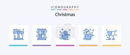 Téléchargez les illustrations : Christmas Blue 5 Icon Pack Including christmas. snowman. carriage. snow. sledge. Creative Icons Design - en licence libre de droit