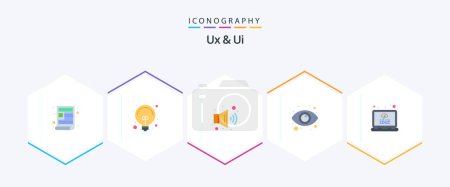 Ilustración de Ux And Ui 25 Flat icon pack including tags. coding. audio. eye view. monitoring - Imagen libre de derechos