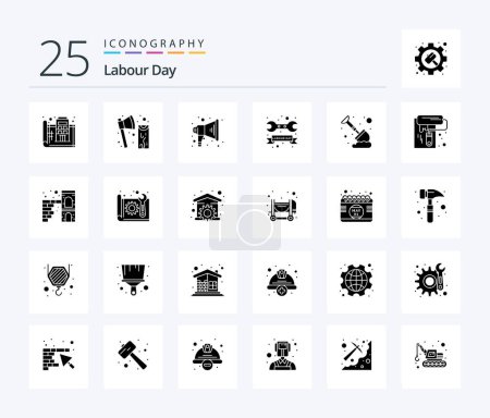 Illustration for Labour Day 25 Solid Glyph icon pack including day. tool. tool. repair. speaker - Royalty Free Image