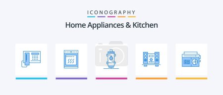 Ilustración de Home Appliances And Kitchen Blue 5 Icon Pack Including music. loud. heater. woofer. gas. Creative Icons Design - Imagen libre de derechos