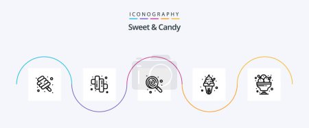 Téléchargez les illustrations : Pack d'icônes Sweet And Candy Line 5 incluant de la nourriture. Café. la nourriture. Des bonbons. produits alimentaires - en licence libre de droit