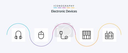 Illustration for Devices Line 5 Icon Pack Including radio. piano. computers. music. hardware - Royalty Free Image