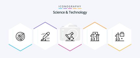 Illustration for Science And Technology 25 Line icon pack including science lab. chemical science. pipette dropper. test tube. lab glassware - Royalty Free Image