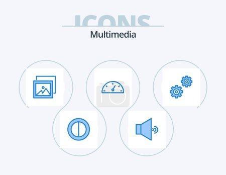 Téléchargez les illustrations : Icône bleue multimédia Pack 5 Icône Design. . tableau de bord. . engrenages - en licence libre de droit