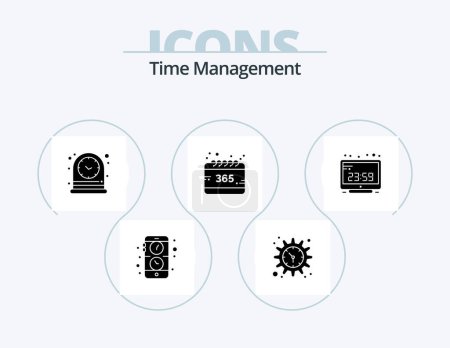 Téléchargez les illustrations : Time Management Glyph Icon Pack 5 Icon Design. computer. year. clock. selection. all - en licence libre de droit