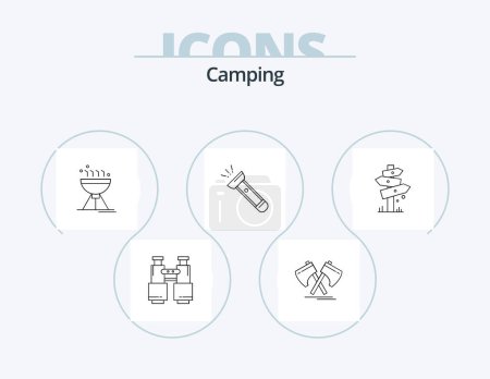 Ilustración de Camping Line Icon Pack 5 Icon Design. communication. walkie. sunrise. pines. jungle - Imagen libre de derechos