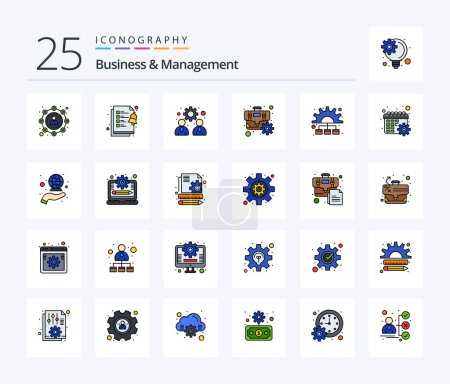 Téléchargez les illustrations : Business And Management Pack d'icônes rempli de 25 lignes incluant le processus. gestion. gestion. optimisation. rouage - en licence libre de droit