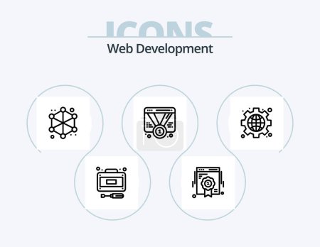 Téléchargez les illustrations : Web Development Line Icon Pack 5 Icon Design. . . page. diagnostic. analytics - en licence libre de droit