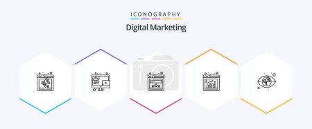 Illustration for Digital Marketing 25 Line icon pack including marketing. chart. screen. browser. window - Royalty Free Image