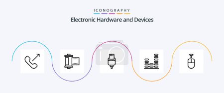 Ilustración de Dispositivos Línea 5 Icon Pack Incluyendo hardware. Sonido. cable. música. audio - Imagen libre de derechos