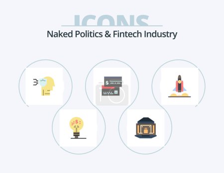 Illustration for Naked Politics And Fintech Industry Flat Icon Pack 5 Icon Design. direct. credit. security. card. shield - Royalty Free Image