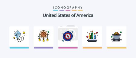 Ilustración de EE.UU. línea llena 5 paquete de iconos incluyendo militar. palos. usa. instrumento. western. Diseño de iconos creativos - Imagen libre de derechos