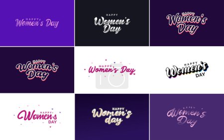 Illustration for Abstract Happy Women's Day logo with a women's face and love vector design in pink and black colors - Royalty Free Image