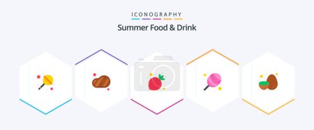 Illustration for Summer Food and Drink 25 Flat icon pack including kiwi. fruits. fruits. fruit. cotton - Royalty Free Image