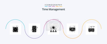 Téléchargez les illustrations : Time Management Glyph 5 Icon Pack Including table. clock. meeting time. time. am - en licence libre de droit