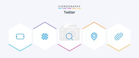 Illustration for Twitter 25 Blue icon pack including clip. attachment. search. map. twitter - Royalty Free Image