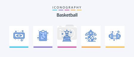 Téléchargez les illustrations : Pack de 5 icônes bleu basket inclus. le sport. trophée. gymnase. vainqueur. Icônes créatives Design - en licence libre de droit