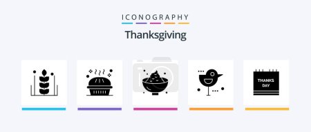 Téléchargez les illustrations : Thanksgiving Glyph 5 Icon Pack Including sparrow. autumn. pie. potato. holiday. Creative Icons Design - en licence libre de droit