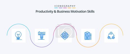 Illustration for Productivity And Business Motivation Skills Blue 5 Icon Pack Including think. strategy. social media. plan. procrastination - Royalty Free Image