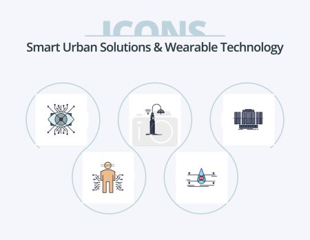 Ilustración de Smart Urban Solutions And Wearable Technology Line Filled Icon Pack 5 Icon Design. wifi. Luces. alerta. Corporación. tecnología - Imagen libre de derechos