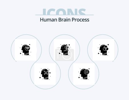 Illustration for Human Brain Process Glyph Icon Pack 5 Icon Design. creativity. mind. mark. investment. wifi signal - Royalty Free Image