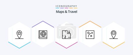 Téléchargez les illustrations : Maps and Travel 25 Line icon pack including . algorithm. - en licence libre de droit