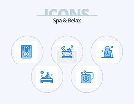 Illustration for Spa And Relax Blue Icon Pack 5 Icon Design. lotion. cosmetics. temperature. beauty. mortar - Royalty Free Image