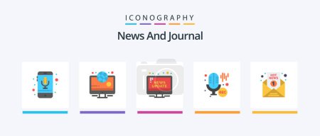 Illustration for News Flat 5 Icon Pack Including breaking news. professional. campaign. microphone. update. Creative Icons Design - Royalty Free Image