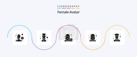 Téléchargez les illustrations : Femme Avatar Glyphe 5 Icône Pack Y compris travailleur. femelle. blog. électricien. écrivain - en licence libre de droit