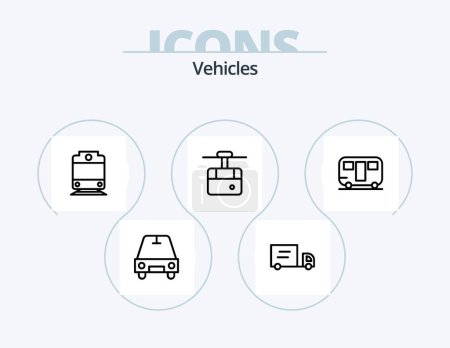 Ilustración de Vehículos Línea Icon Pack 5 Icon Design. .. nave. transporte. skiff. vela. - Imagen libre de derechos