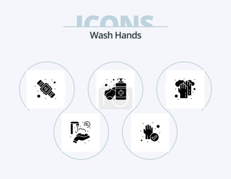Illustration for Wash Hands Glyph Icon Pack 5 Icon Design. hands. hands care. hands hygiene. sanitizer. soap - Royalty Free Image