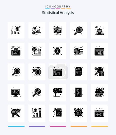 Illustration for Creative Statistical Analysis 25 Glyph Solid Black icon pack  Such As analytics. finance. poster presentation. diagram. search stats - Royalty Free Image