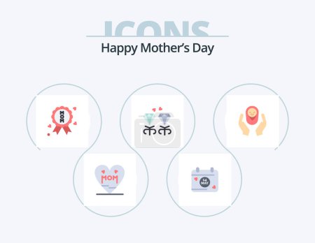 Téléchargez les illustrations : Happy Mothers Day Flat Icon Pack 5 Icon Design. child care logo. baby care. certificate. hands. present - en licence libre de droit