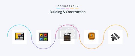 Téléchargez les illustrations : Building And Construction Line Filled Flat 5 Icon Pack Including construction. screws. box. transformer. energy - en licence libre de droit