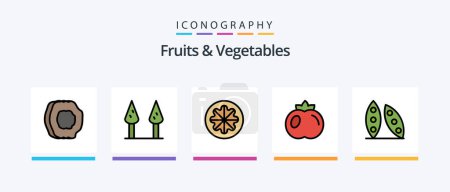Téléchargez les illustrations : Fruits and Vegetables Line Filled 5 Icon Pack Including potato. vegetable. broccoli. gorki. cucumber. Creative Icons Design - en licence libre de droit