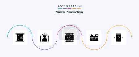 Ilustración de Video Production Glyph 5 Icon Pack Including photography. antique camera. superhero. video app - Imagen libre de derechos