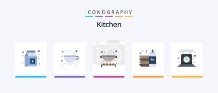 Illustration for Kitchen Flat 5 Icon Pack Including scale. check weight. kitchen. wash. dish. Creative Icons Design - Royalty Free Image
