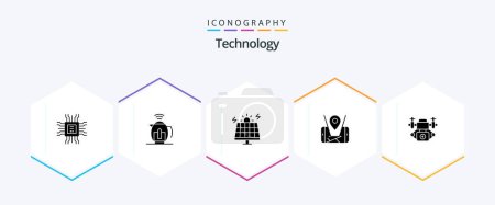 Ilustración de Tecnología 25 Paquete de iconos de glifos incluyendo cámara. tecnología. energía. ubicación. mapa - Imagen libre de derechos