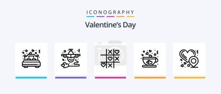 Téléchargez les illustrations : Valentines Day Line 5 Icône Pack Y compris l'amour. amour. amour. coeur. Du thé. Icônes créatives Design - en licence libre de droit