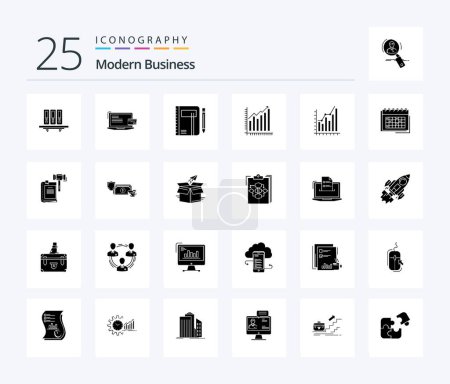 Ilustración de Modern Business 25 Paquete de iconos de glifos sólidos que incluye bolígrafo. bloc de notas. negocios. Nota. libro de trabajo - Imagen libre de derechos