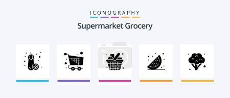 Téléchargez les illustrations : Grocery Glyph 5 Icon Pack Including food. watermelon. cart. fruits. items. Creative Icons Design - en licence libre de droit