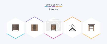 Illustration for Interior 25 Flat icon pack including . . interior. table. desk - Royalty Free Image