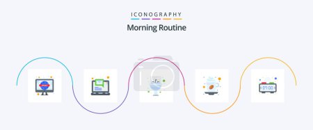 Illustration for Morning Routine Flat 5 Icon Pack Including alarm. coffee. bathroom. tea. cup - Royalty Free Image