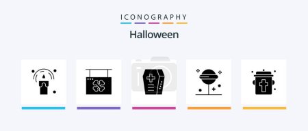 Ilustración de Halloween Glyph 5 Icon Pack Including bottle. sweet icon. sign. lollipop. confect. Creative Icons Design - Imagen libre de derechos