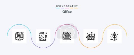 Téléchargez les illustrations : Pack Icône Office Line 5 Y compris la lumière. idée. bureau. les affaires. avant - en licence libre de droit