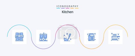 Téléchargez les illustrations : Pack 5 icônes bleu cuisine Inclus cuisine. la nourriture. la nourriture. cuisinier. paquet - en licence libre de droit